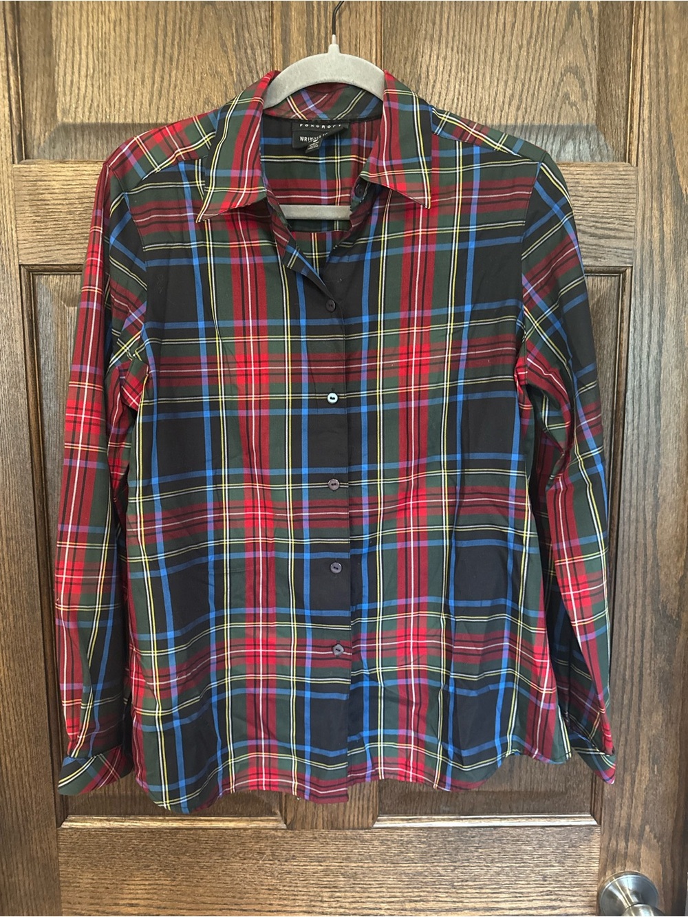 Foxcroft Red, Black & Blue Plaid Button-Down Shirt
